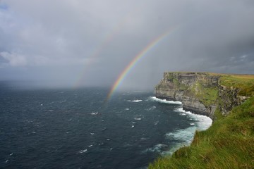 A double rainbow over the Cliffs of Moher in Ireland.