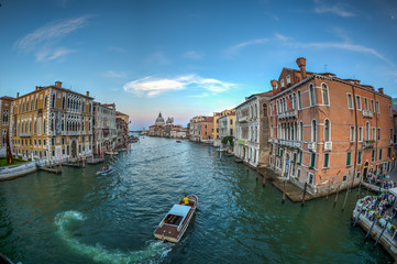 Venice street scene with romantic building canal and boats