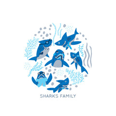 Sharks Family vector set