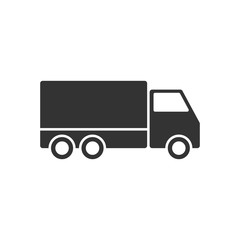 Delivery truck sign icon in flat style. Van vector illustration on white isolated background. Cargo car business concept.