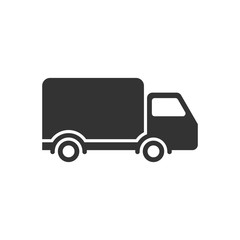Delivery truck sign icon in flat style. Van vector illustration on white isolated background. Cargo car business concept.