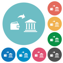 Money deposit to bank flat round icons