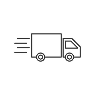 Delivery truck sign icon in flat style. Van vector illustration on white isolated background. Cargo car business concept.