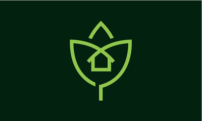 Home Leaf Logo, Nature House that have a simple and strong appearance or Home Nature, Tree House with shades of green for various Icons, Vectors, Favicons, Logo.