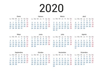 2020 year Italian calendar in Italian language. Classical, minimalistic, simple design. White background. Vector Illustration. Week starts from monday.