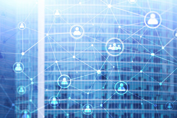 Double exposure people network structureþþ HR - Human resources management and recruitment concept.