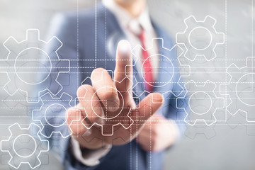 Gears mechanism, digital transformation, data integration and digital technology concept.