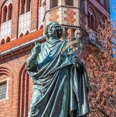 Famous statue of astronomer a (Mikolaj Kopernik) in Torun. Poland