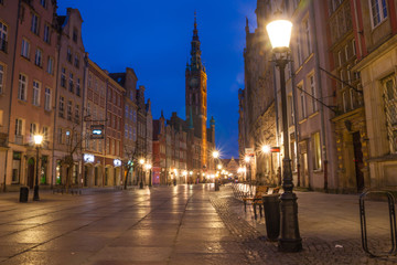 Fototapeta na wymiar Architecture of the Long Lane in Gdansk at night.