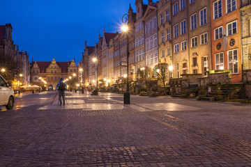 Obraz premium Architecture of the Long Lane in Gdansk at night.