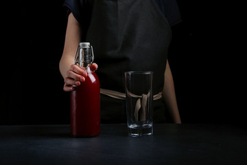 woman hand make cocktail close up. summer drink