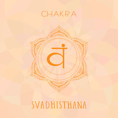 Vector illustration with symbol chakra Svadhishana  on abstract background.