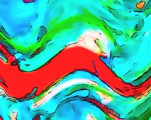 Watercolor abstract background pattern with chaotic multi color waves. Psychedelic cartoon bright effect. Little wet and liquid elements.