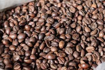 Coffee beans in local market, close up
