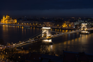 Fototapeta na wymiar Aerial view of Budapest city scene at night time