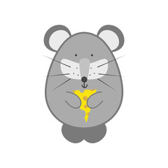 Flat animal element for design, icon, character.  Funny mouse with cheese isolated on white background