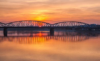 Naklejka na ściany i meble Torun old town at amazing sunset, Poland