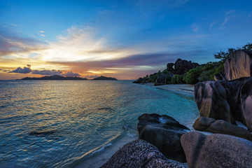 romantic sunset in paradise, anse source d'argent, la digue, seychelles 4