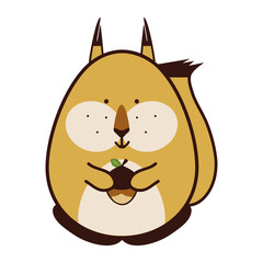 Flat animal element for design, icon, character. European squirrel with nut isolated on white background