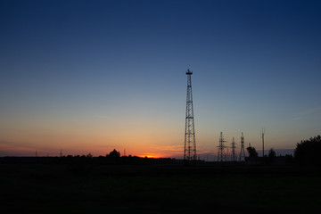 cell tower at sunset