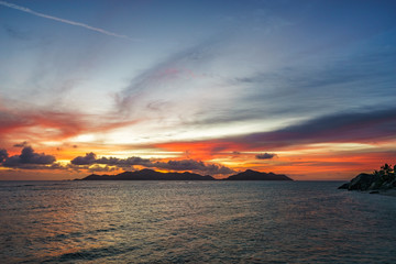 romantic sunset in paradise, anse source d'argent, la digue, seychelles 12
