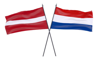 Fototapeta na wymiar Latvia and Netherlands, two crossed flags isolated on white background. 3d image
