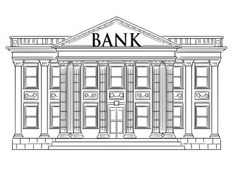 Vector Drawing of Classic Bank Building as Finance and Investment Symbol