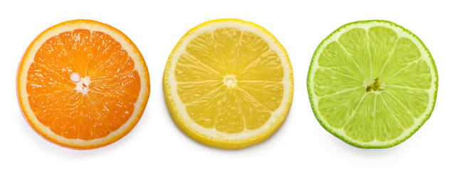 Obraz premium citrus slice, orange, lemon, lime, isolated on white background