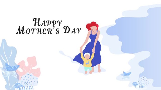 Mother with child vector illustration. mother teaches the child to walk animation. Parenting illustration. Modern flat shapes design. Hand drown illustration. -stock video