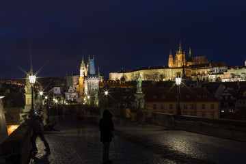 Fototapeta na wymiar A view of Prague city scape from Charles bridge