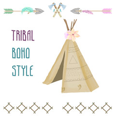 Teepee digital art aztec indian house digital art boho tribal tent marquee tabernacle illustration geometric on white background