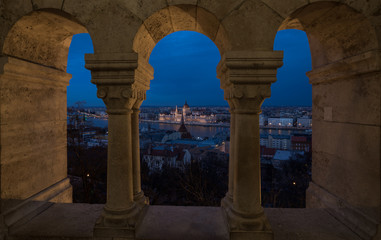 Fototapeta na wymiar Aerial view of beautiful old Budapest city behind the column