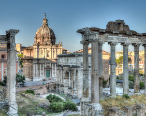 Fototapeta na wymiar A view of Roman Forum in Rome at sunny summer day