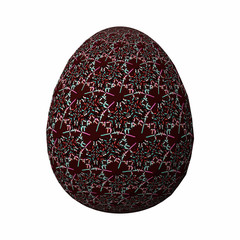 Artfully designed and colorful easter egg, ornate geometric and abstract colored pattern on white background