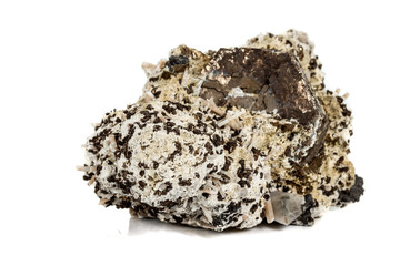 Macro stone Pyrite mineral in rock on a white background