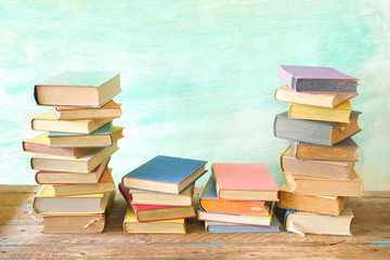 Stack of books, reading, learning, education concept, free copy space