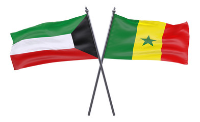 Kuwait and Senegal, two crossed flags isolated on white background. 3d image