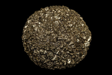 Fototapeta premium Macro stone Pyrite mineral in rock on a black