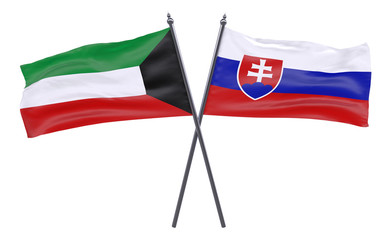 Kuwait and Slovakia, two crossed flags isolated on white background. 3d image