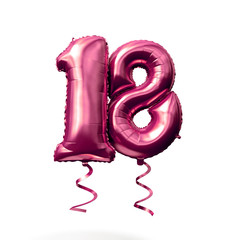 Number 18 rose gold helium balloon isolated on a white background. 3D Render