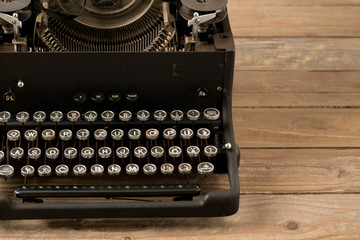 Top view of retro style typewriter in studio