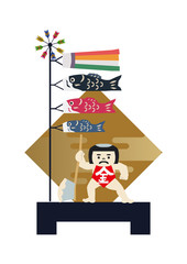 端午の節句のイメージ。 日本の季節のイラスト。 五月人形。こどもの日のイラスト素材。 金太郎。坂田金時の人形。