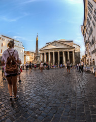 A view of Ancient Pantheon in Rome at sunny summer day