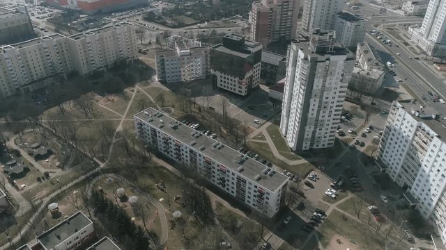 Aerial : Drone shooting of the landscape in Minsk city Belarus