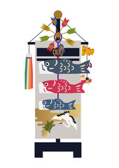 端午の節句のイメージ。 鯉のぼり。 日本の季節のイラスト。 こどもの日のイラスト素材。