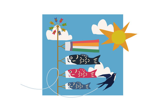 端午の節句のイメージ。 鯉のぼり。 日本の季節のイラスト。 こどもの日のイラスト素材。