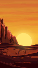 Desert, orange sunset, mountains, sand