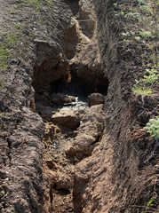 Clay ditch. Clay texture and background. Natural background.