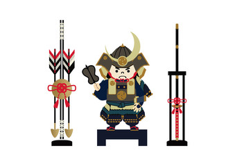 Fototapete 鎧武者 端午の節句のイメージ 日本の季節のイラスト 五月人形 こどもの日のイラスト素材 Tomoko Arakawa