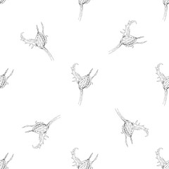 Seamless pattern. Plant in blossom, branch with flower ink sketch. Template for a business card, banner, poster, notebook, invitation, color book